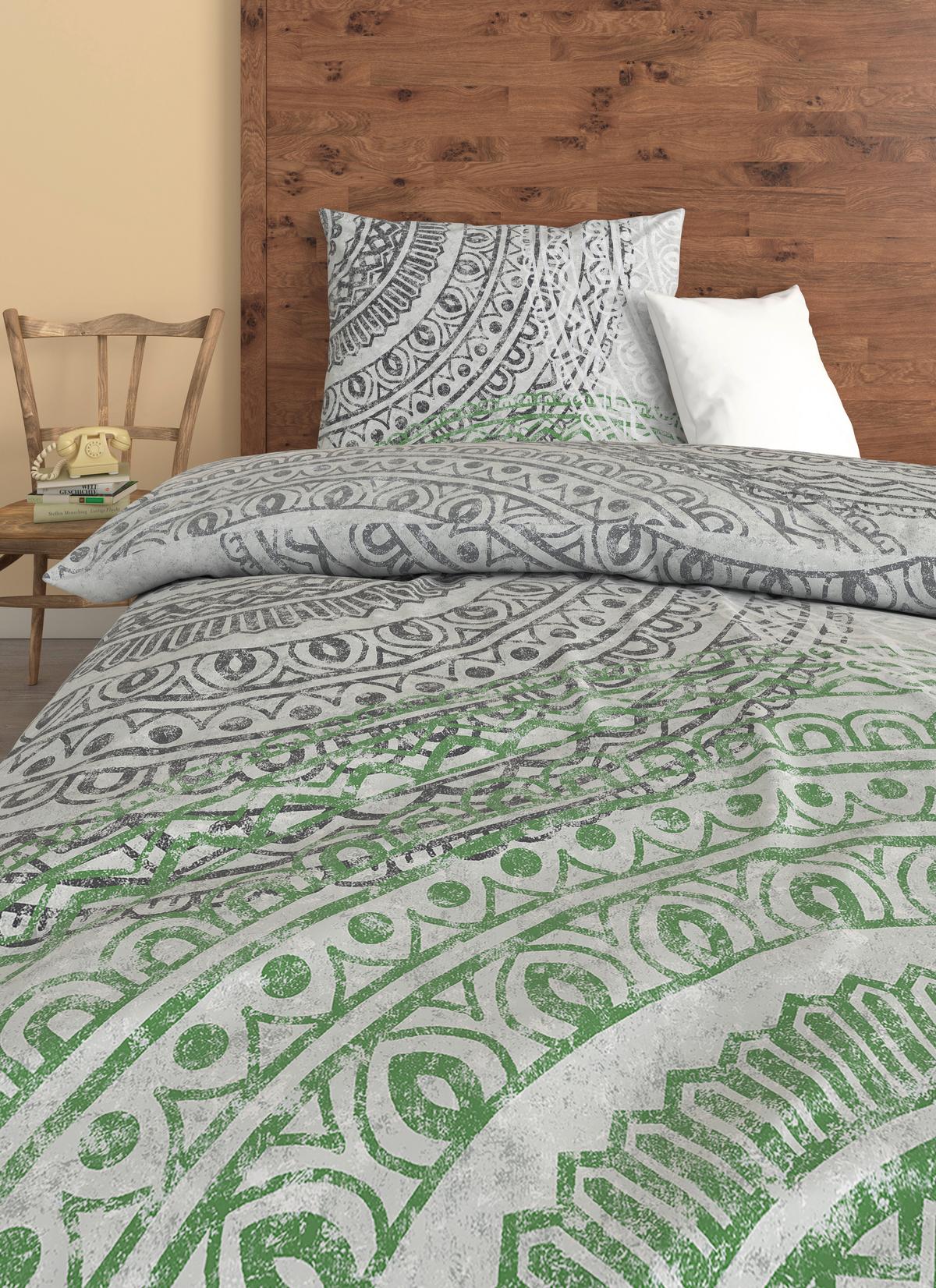 Bettwäsche Java - Grau/Grün, ROMANTIK / LANDHAUS, Textil - James Wood