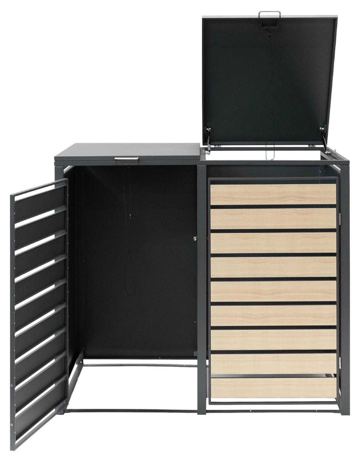 MÜLLTONNENBOX MÜLLTONNENBOX 2-FACH 240 LITER - Anthrazit/Naturfarben, Basics, Metall (80/116/132cm)