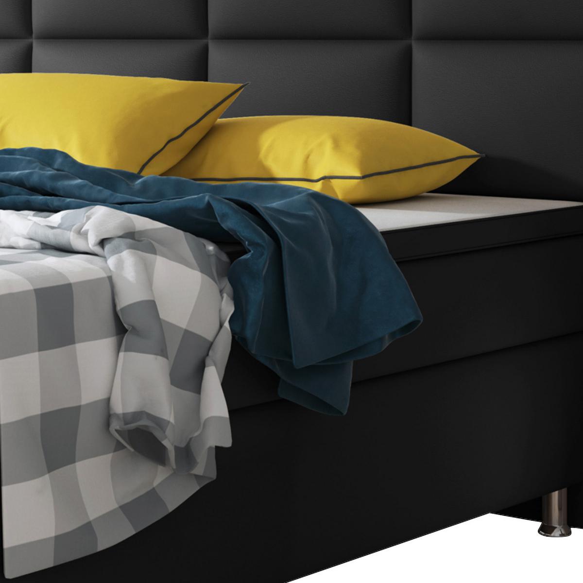 Boxspringbett mit Topper / Matratze 180x200 cm Miami - Silberfarben/Schwarz, KONVENTIONELL, Leder/Textil (200/125/210cm) - MID.YOU