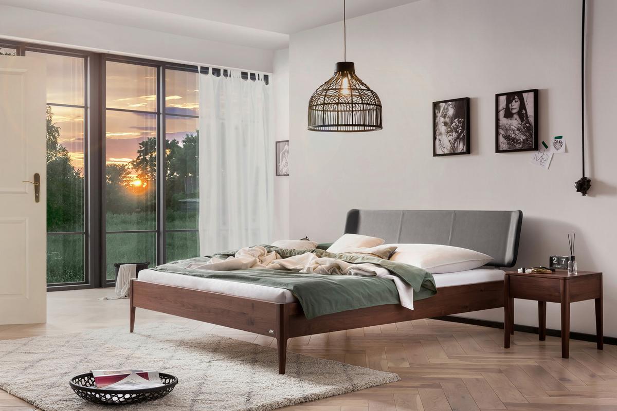 Bett Varese Nussbaumfarben Lf: 140x200 Cm - Dunkelgrau/Nussbaumfarben, MODERN, Holz/Textil (140/200cm) - Hasena