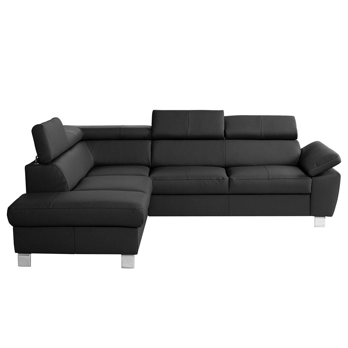 Ecksofa Lugano Teilleder Schwarz 208x248 - Chromfarben/Schwarz, Design, Leder/Textil (208/248cm) - Livetastic