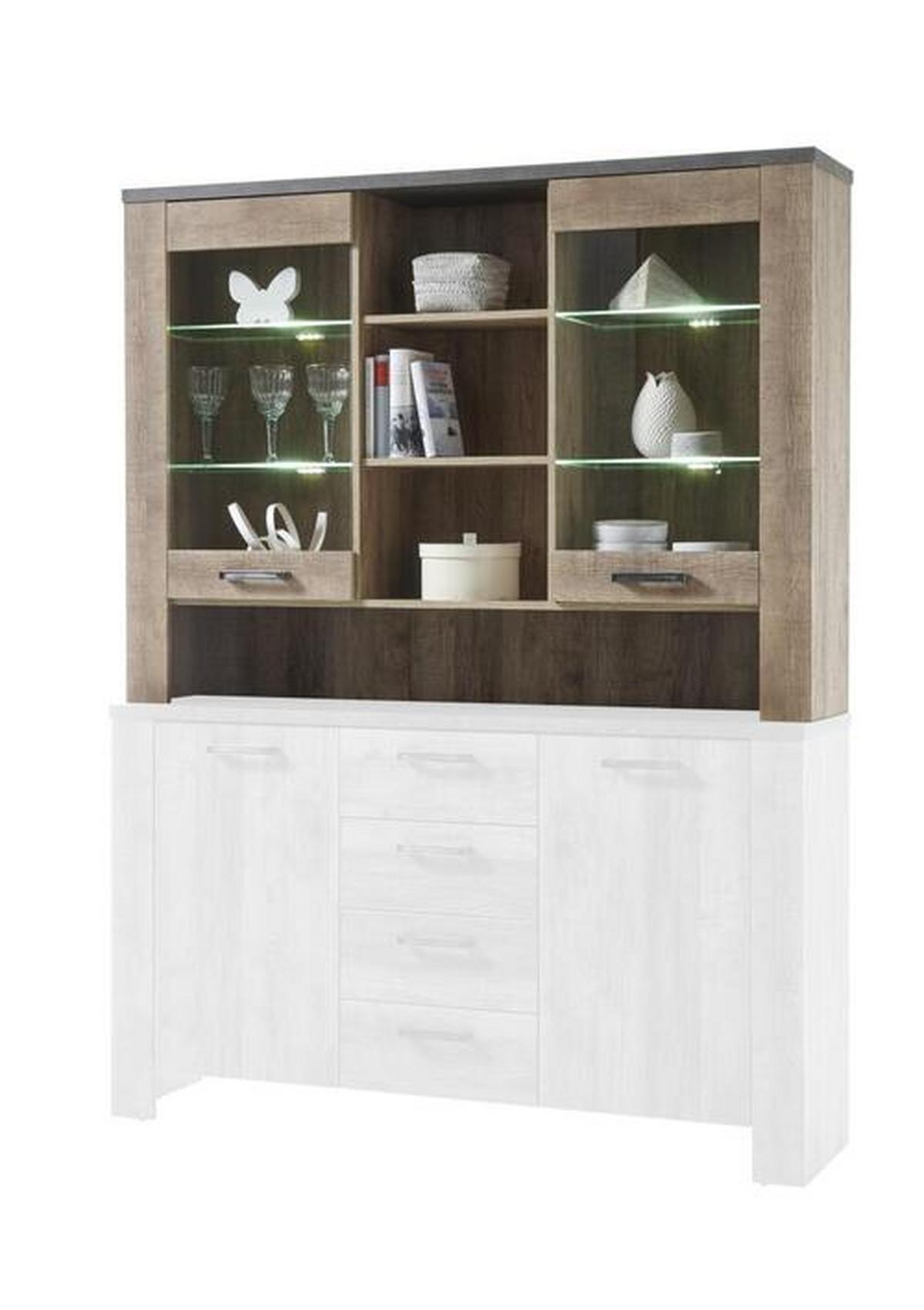 Kommodenaufsatz B: 148 cm Edmonton, Samdal Eiche Dekor - Eichefarben/Anthrazit, Basics, Glas/Holzwerkstoff (148/107/38cm) - MID.YOU