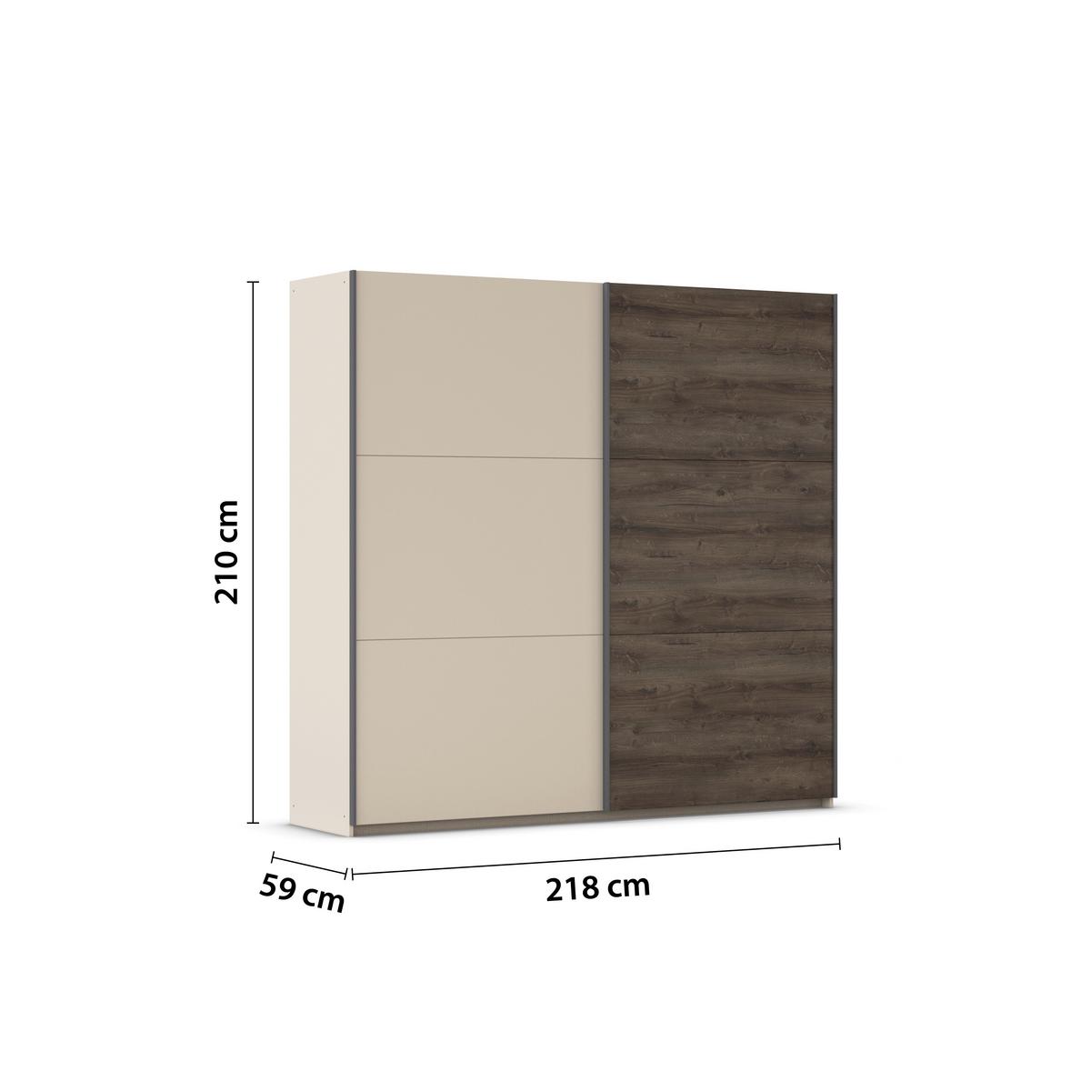 Tolóajtós Szekrény Sajo-Extra 218/210 Cm - Pezsgő/sötét tölgy, Trend, faalapú anyag (218/210/59cm)