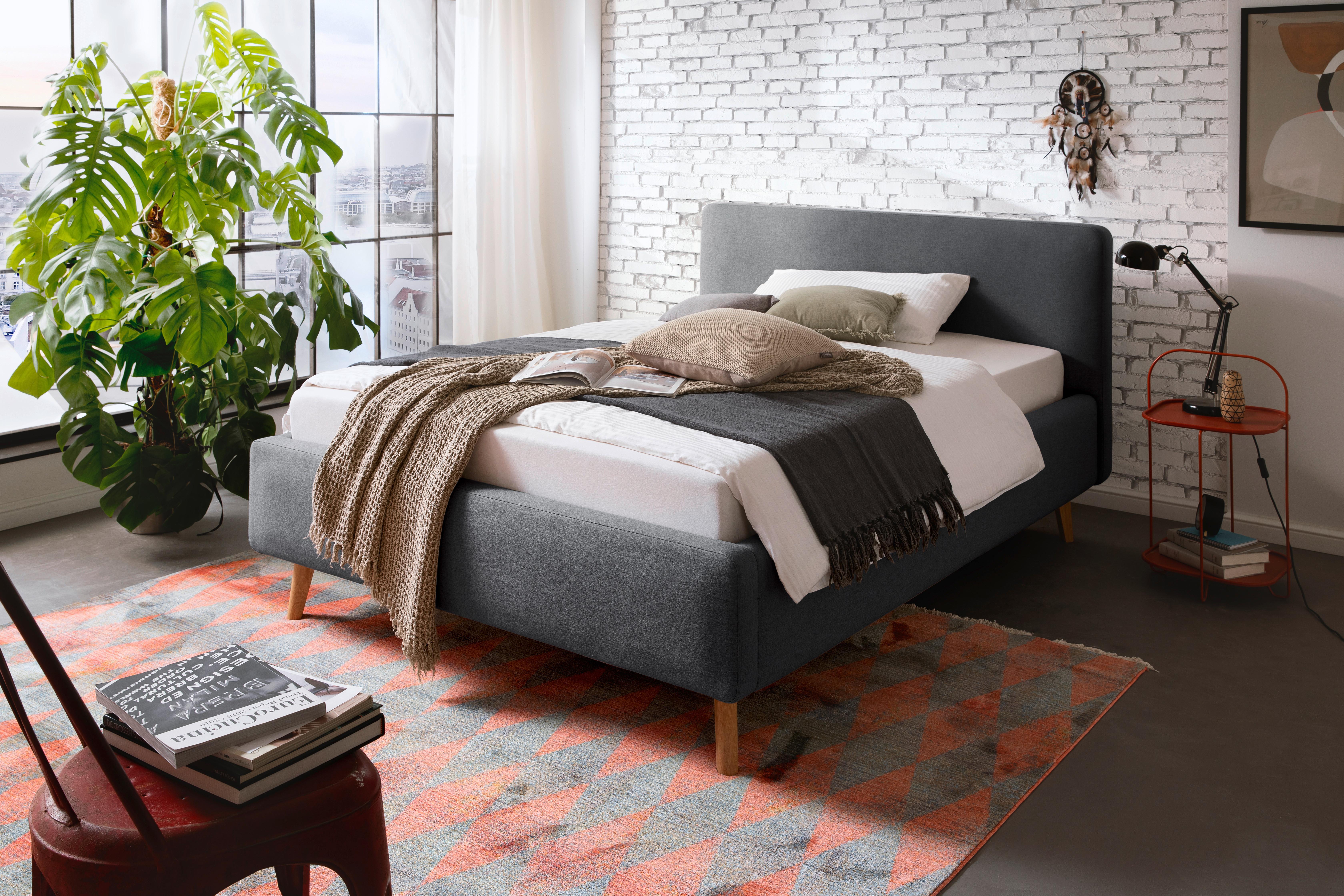 Polsterbett Mattis 140x200cm Anthrazit, inkl. Bettkasten - Eichefarben/Anthrazit, Design, Holz/Textil (140/200cm) - Livetastic