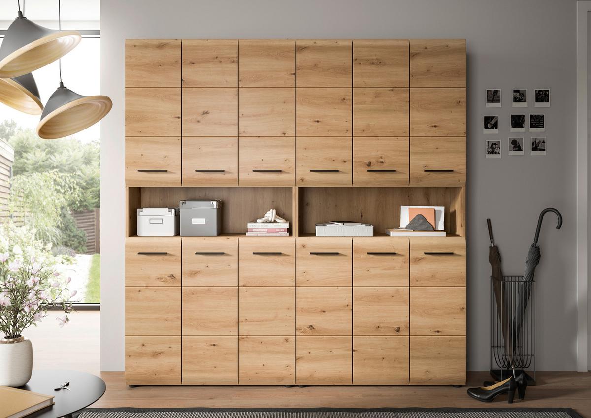 Hochschrank Ice Eiche Artisan Dekor B: 180cm - Schwarz/Eiche Artisan, Basics, Holzwerkstoff (180/185/30cm) - MID.YOU