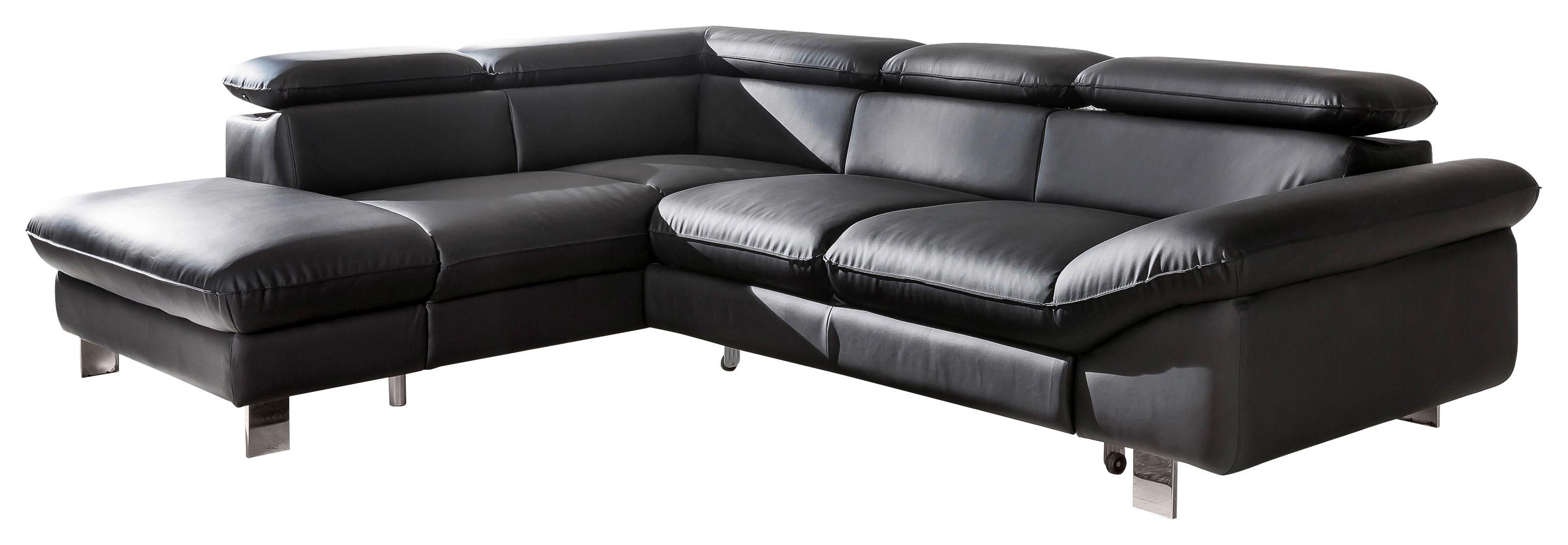 Ecksofa mit Schlaffunktion Driver Schwarz Lederlook - Chromfarben/Schwarz, MODERN, Textil (214/266cm) - MID.YOU