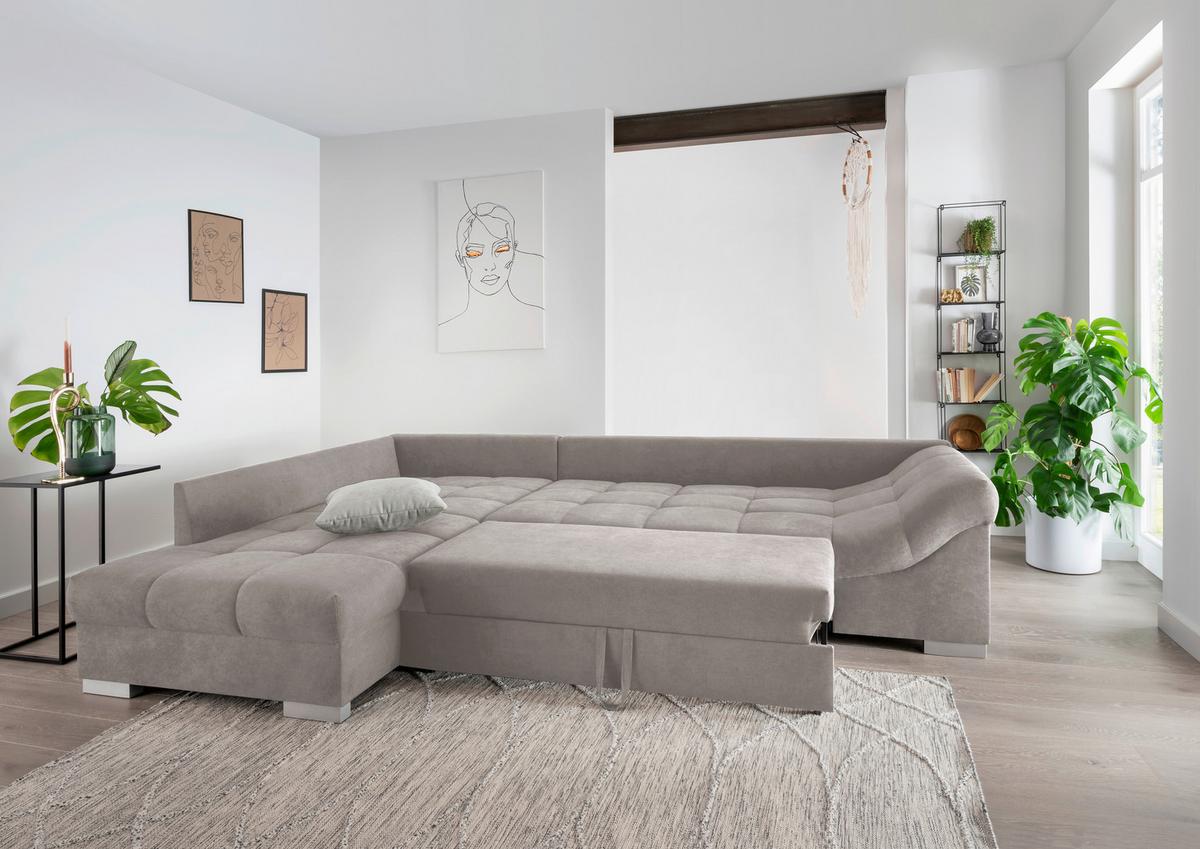 Eckschlafsofa Alvito Taupe S: 202/298 Cm - Taupe/Silberfarben, Design, Textil (202/298cm) - MID.YOU