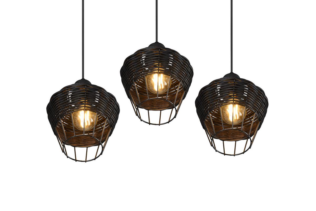 Hängeleuchte Borka H: 150 cm 3-Flammig - Schwarz, ROMANTIK / LANDHAUS, Holz/Metall (41/150cm)