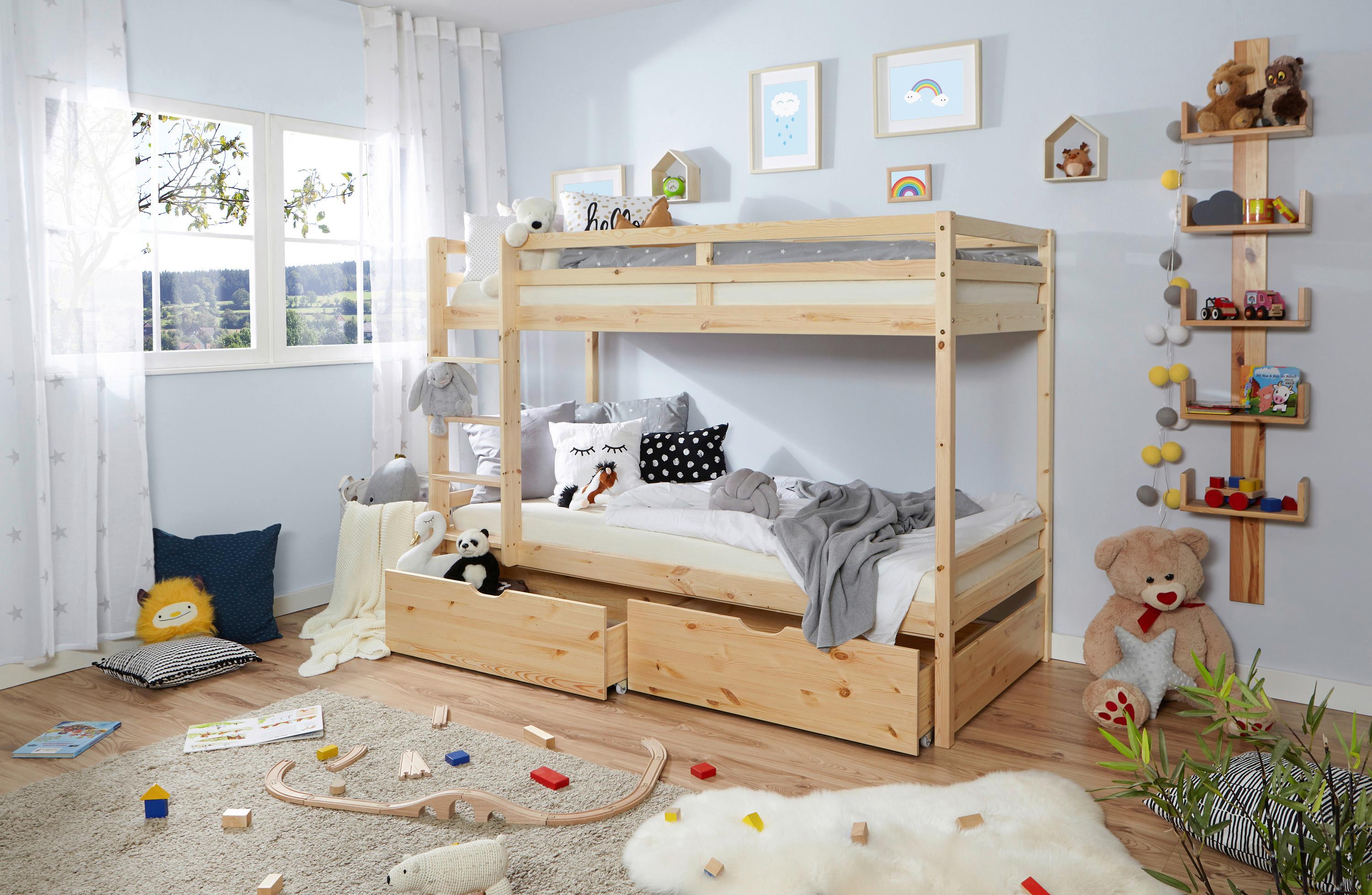 Etagenbett Finn Naturfarben Kiefer Massiv mit Leiter - Naturfarben/Kieferfarben, MODERN, Holz (90/200cm) - MID.YOU