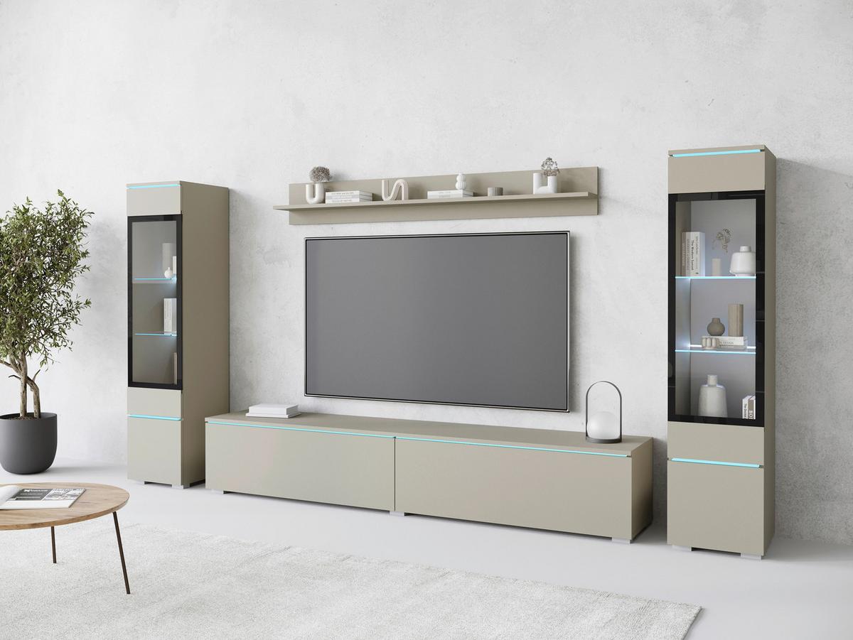 Wohnwand Vera II 4-Teilig Beige/Kaschmir B: 240 cm - Kaschmir/Beige, Trend, Glas/Holzwerkstoff (240/130/33cm)