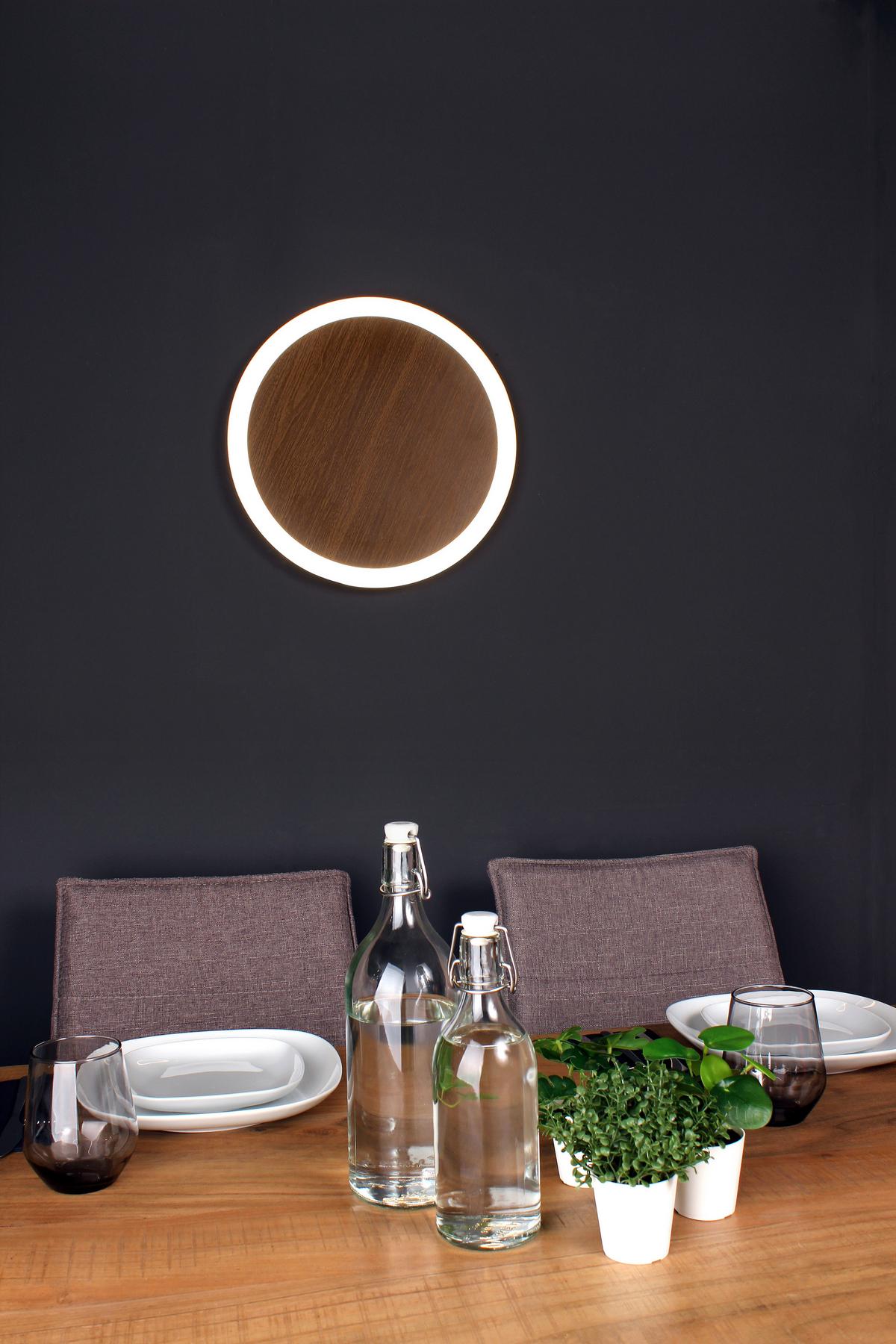 LED-Deckenleuchte Moon Ø 40 cm Mit 3 Helligkeitsstufen - Eichefarben/Schwarz, Design, Metall (40/4,1cm)