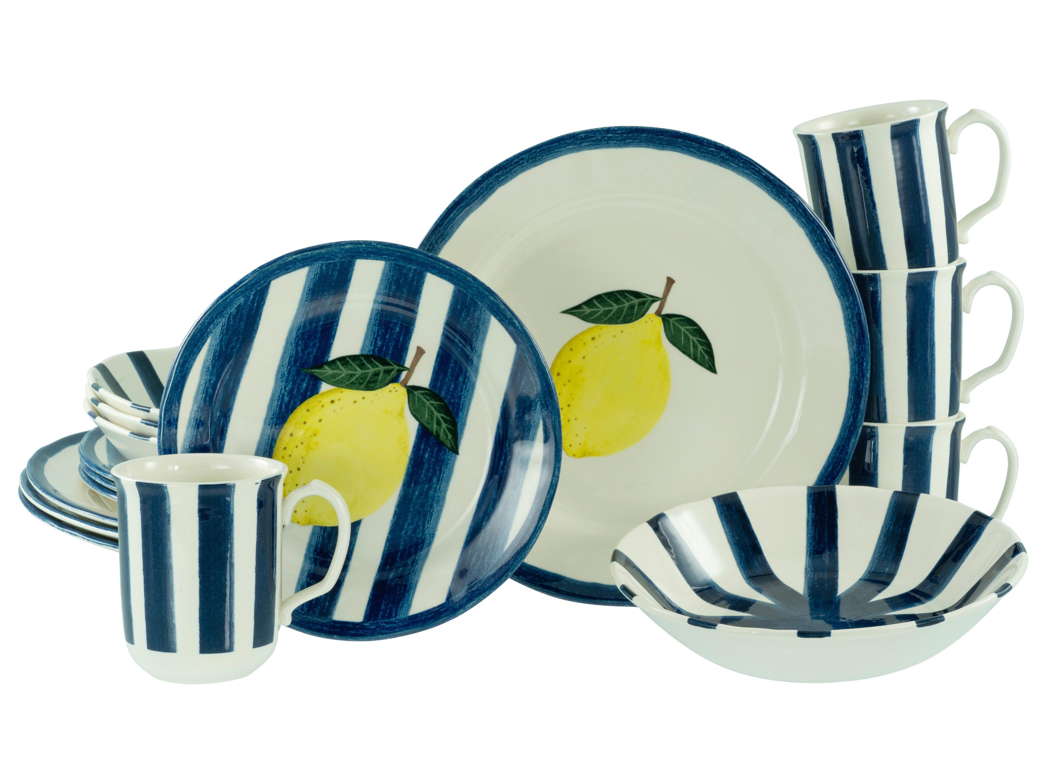 Kombiservice Summer Stripes Steingut, 4 Pers., 16-teilig - Blau/Gelb, Basics, Keramik - Creatable