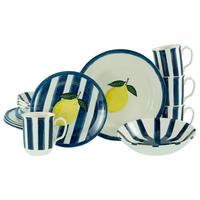 Kombiservice Summer Stripes Steingut, 4 Pers., 16-teilig - Blau/Gelb, Basics, Keramik - Creatable