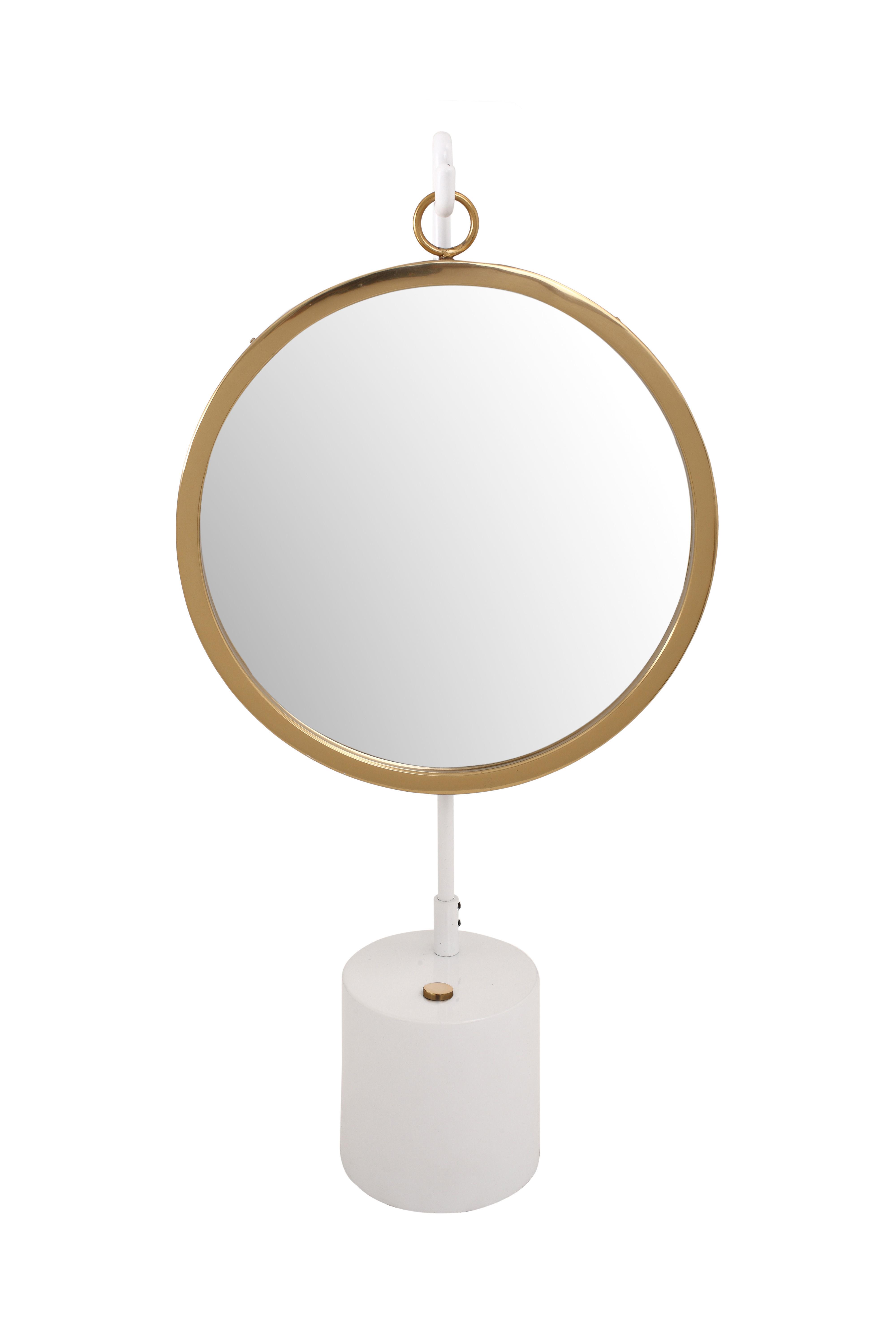Tischspiegel Eleganca Weiß/Gold H: 65 cm - Goldfarben/Weiß, LIFESTYLE, Glas/Metall (30/65/13cm)