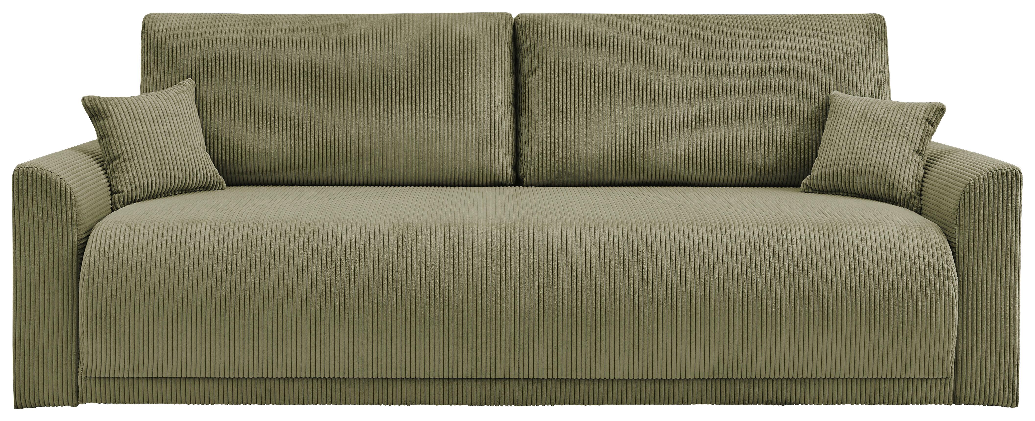 Rozkládací pohovka KIM, olivově zelený manšestr - olivově zelená, Moderní, dřevo (234/90/103cm)