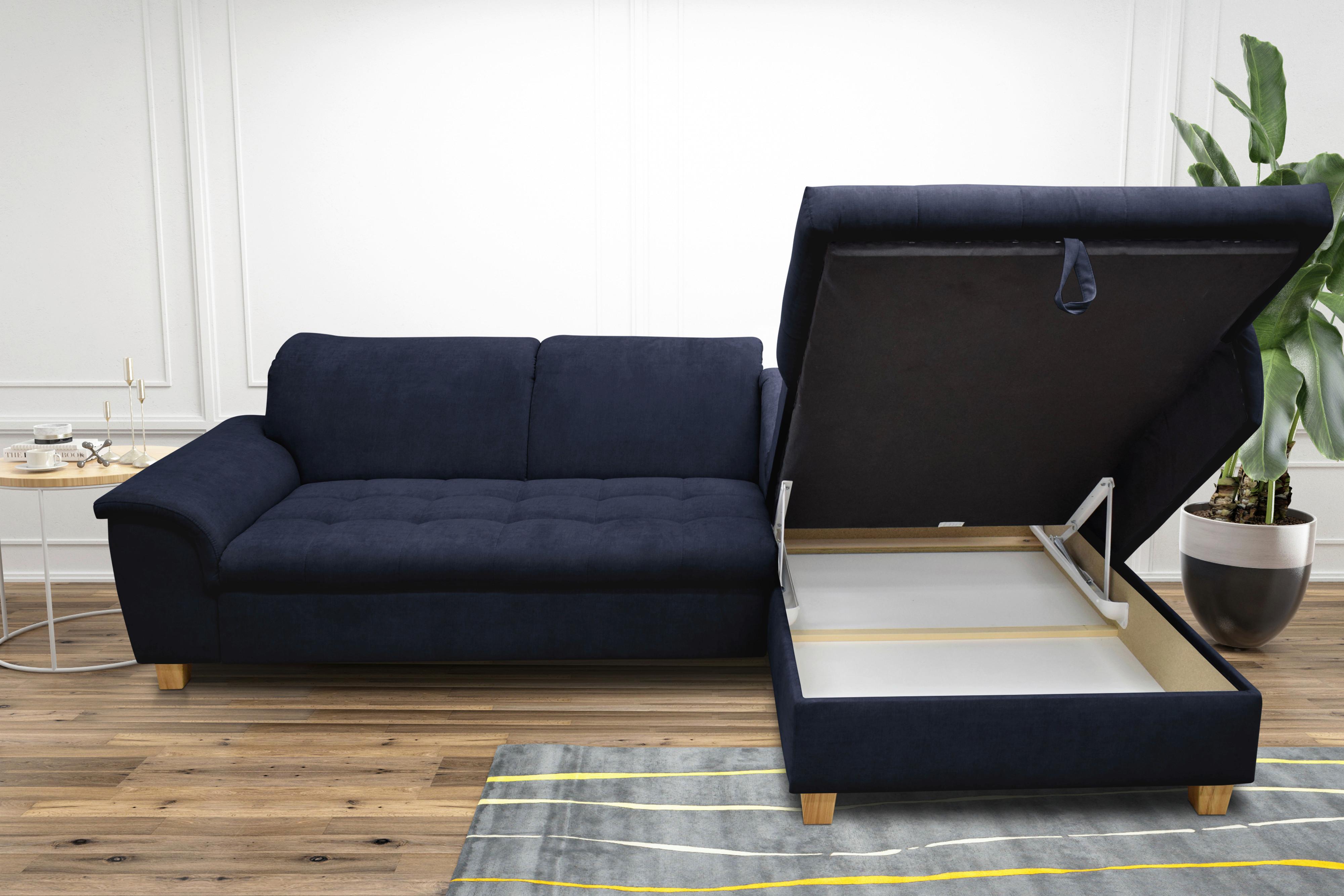 Ecksofa Mit Schlaffunktion & Bettkasten Franzi Blau - Eichefarben/Dunkelblau, KONVENTIONELL, Textil (279/170cm) - MID.YOU