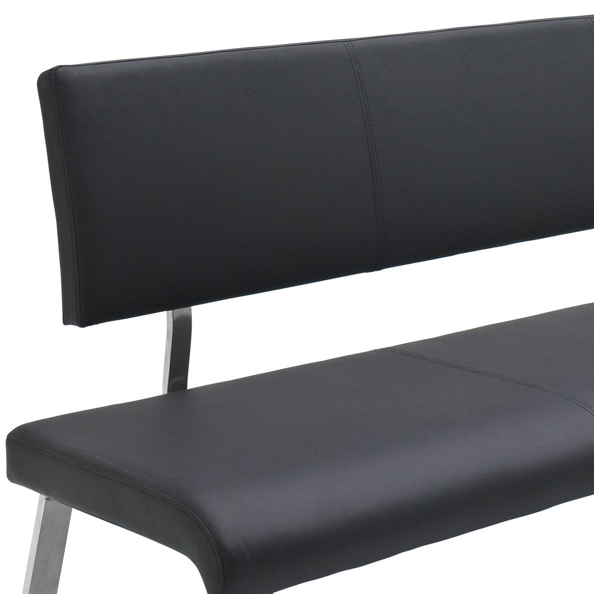 Sitzbank Mit Lehne Schwarz Lederlook Arco B: 175 Cm - Edelstahlfarben/Schwarz, Design, Kunststoff/Metall (175/86/59cm) - Livetastic