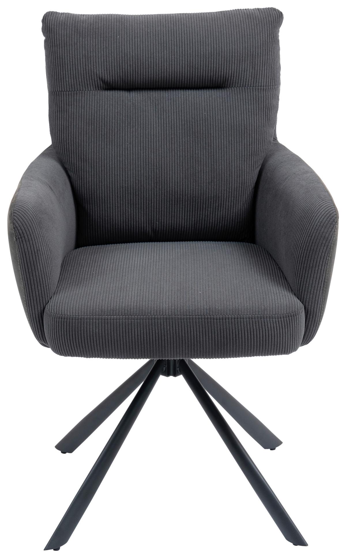 Armlehnstuhl Emely Anthrazit Sitzfl. 180° drehbar, B: 60cm - Anthrazit/Schwarz, KONVENTIONELL, Textil/Metall (60/95/67cm) - MID.YOU