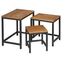 Příruční stolek akola masiv sada - 3ks - černá/barvy sheesham, Design, kov/dřevo (30/45/45cm) - MID.YOU