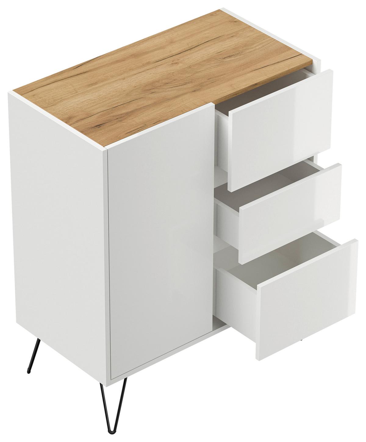 Sideboard Posseik Industrial Eichefarben/weiß B: 76 Cm - Weiß Hochglanz/Eichefarben, Design, Holzwerkstoff (76/93,6/42cm) - P & B