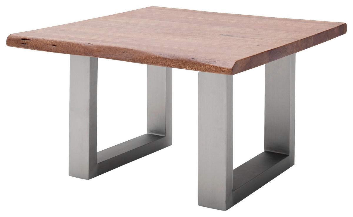 Couchtisch Holz mit Massiver Tischplatte Cartagena, Akazie - Edelstahlfarben/Walnussfarben, MODERN, Holz/Metall (75/45/75cm)