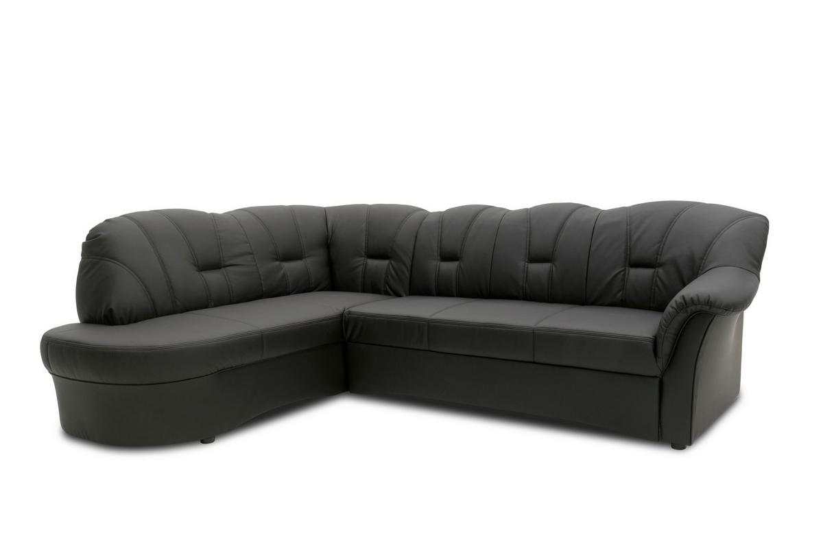 Ecksofa mit Bettfunktion Papenburg Schwarz Lederlook - Schwarz, KONVENTIONELL, Textil (180/243cm) - MID.YOU