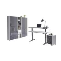 Büro Office Edition Anthrazit Hochglanz, Grau - Anthrazit Hochglanz/Grau, MODERN, Holzwerkstoff/Metall - MID.YOU