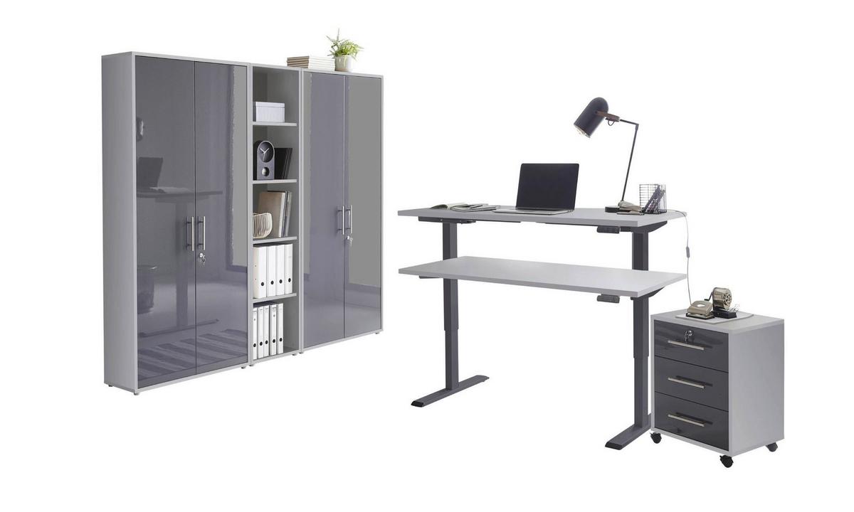 Büro Office Edition Anthrazit Hochglanz, Grau - Anthrazit Hochglanz/Grau, MODERN, Holzwerkstoff/Metall - MID.YOU
