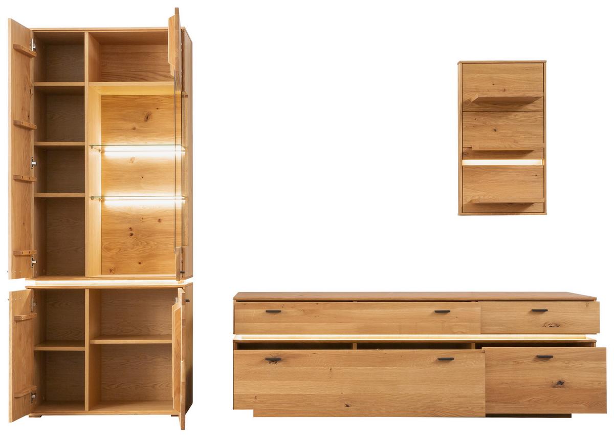 Wohnkombination Massiv 3-Tlg. Como Wildeiche - Wildeiche, Natur, Glas/Holz (276/202/51cm) - MID.YOU