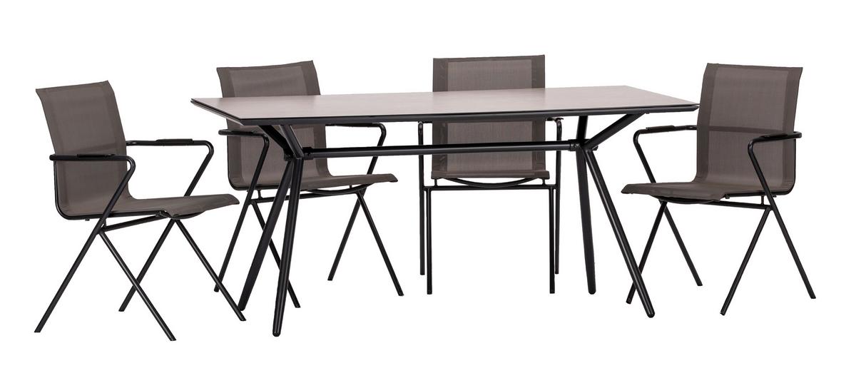 Gartengarnitur 5-Tlg. Alpha Metall/Kunststoff/Glas - Taupe/Anthrazit, Basics, Glas/Kunststoff (80/75/160cm) - Acamp