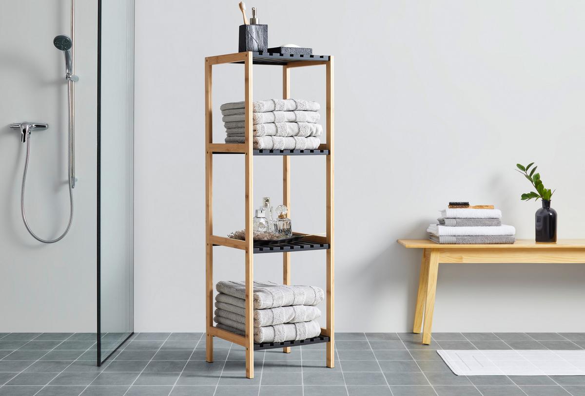 Regál ELSA bambus/čierna - čierna/prírodná farba, Modern, kompozitné drevo/prírodné materiály (34/110/33cm) - Mömax