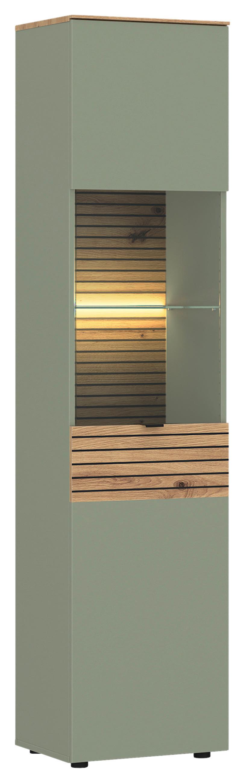 Vitrine Nexa Salbeigrün /Eiche Dekor B: 45cm - Salbeigrün/Eiche Artisan, Basics, Glas/Holzwerkstoff (45/195/40cm) - Livetastic