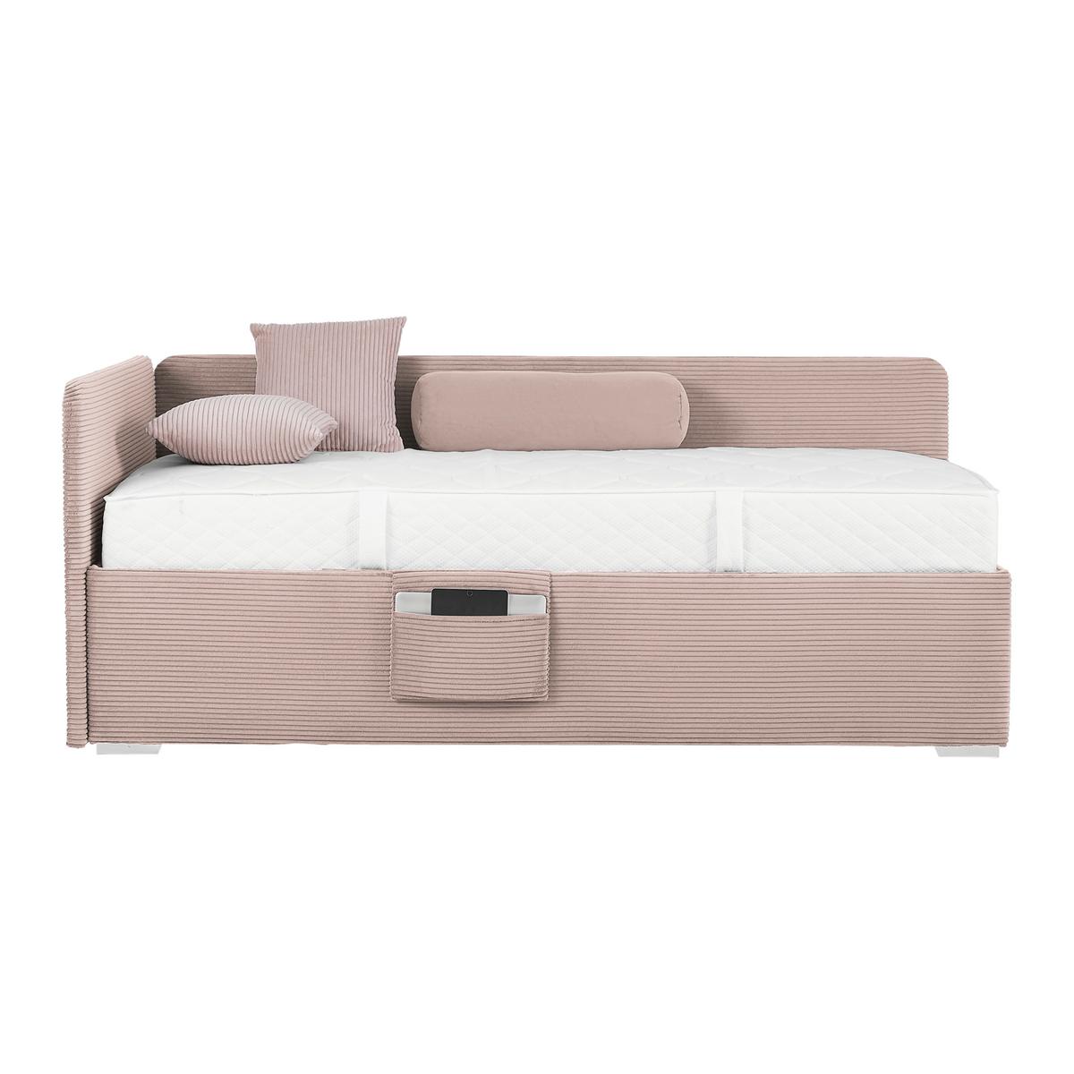 Posteľ Remi s bočnicami 140x200, poťah ružový - pink/prírodná farba, Konventionell, drevo/textil (140/200cm)