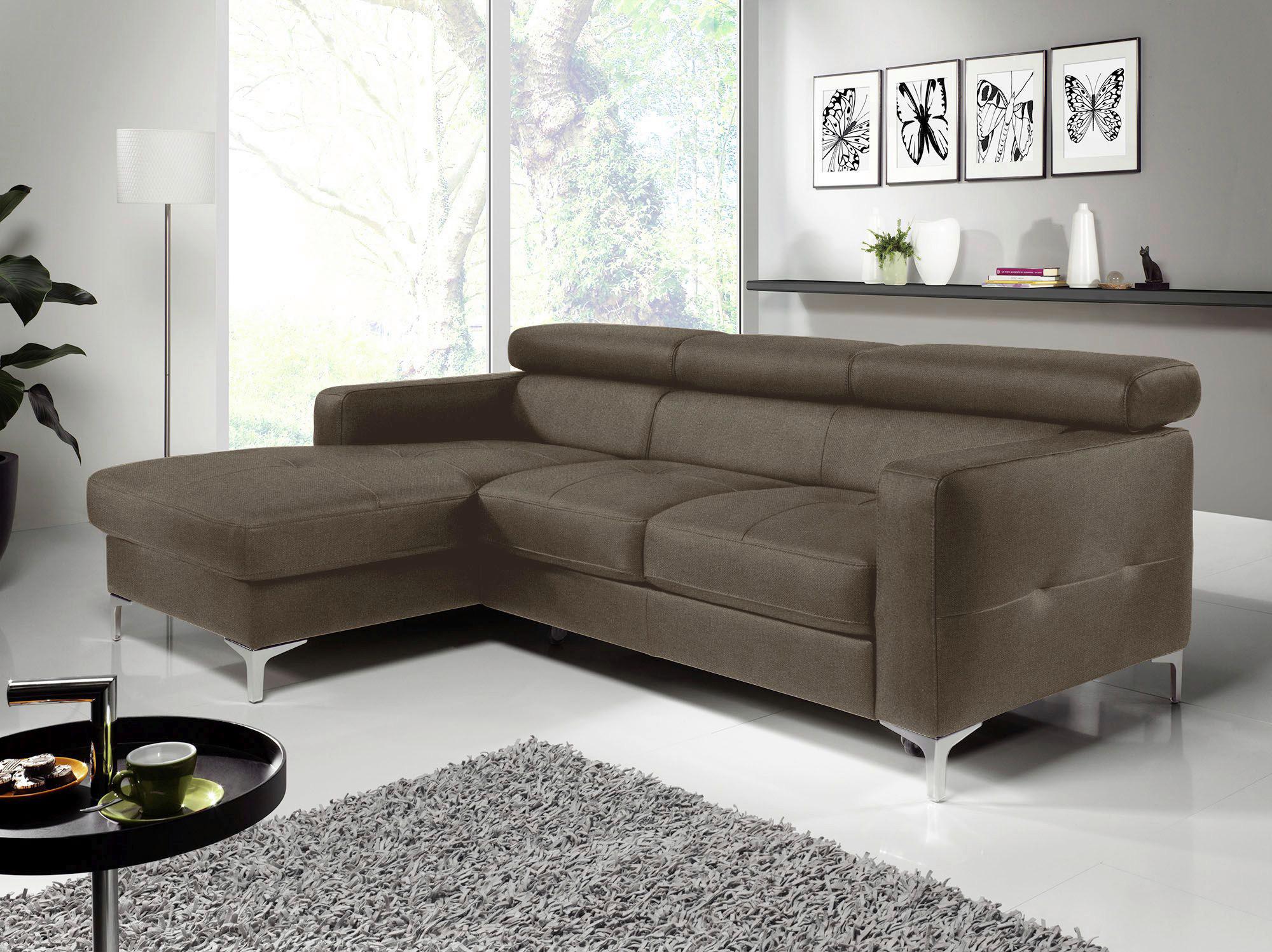 Ecksofa Sammy Braun - Chromfarben/Braun, Design, Textil (169/226cm) - Livetastic