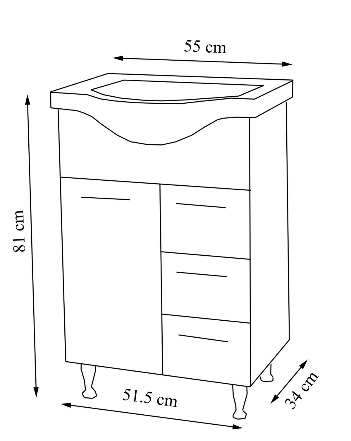Waschtischkombi Lisalo L - Silberfarben/Weiß, MODERN, Keramik/Holzwerkstoff (55cm) - MID.YOU