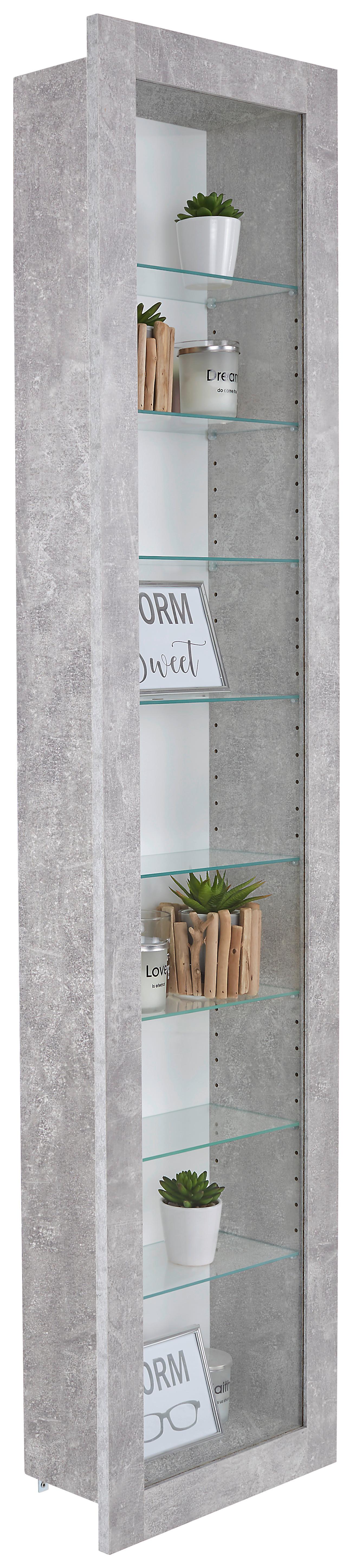 Hängevitrine Boni B: 42 cm Betonoptik/Weiß - Weiß/Grau, MODERN, Glas/Holzwerkstoff (42/168,5/17cm)