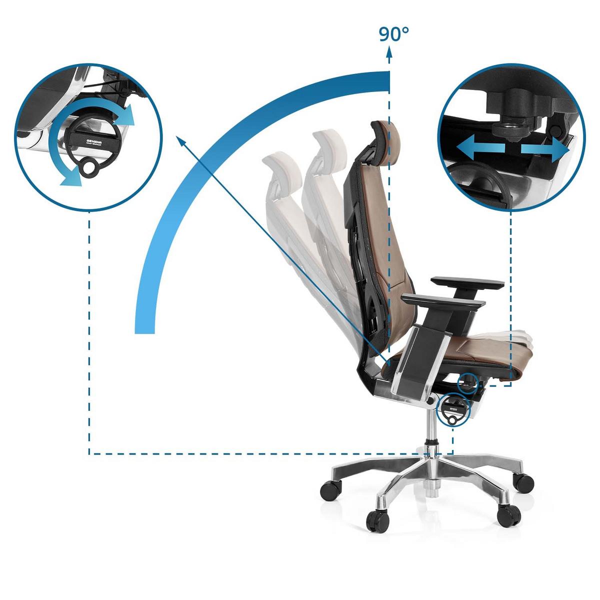 Drehstuhl Genidia Pro Braun/Schwarz - Alufarben/Schwarz, MODERN, Leder/Kunststoff (57/119/46cm) - MID.YOU