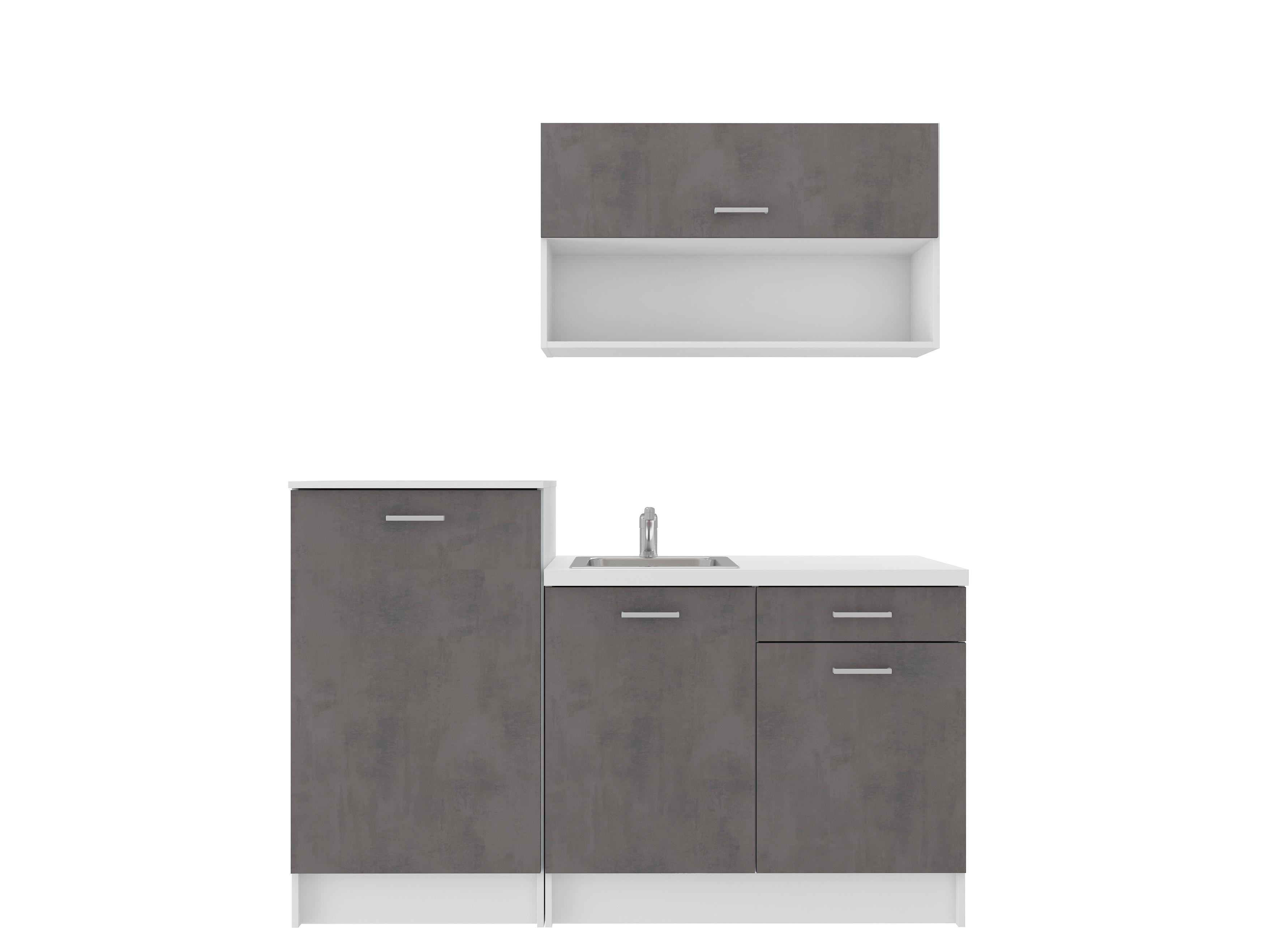 Küchenzeile Smart ohne Geräte B: 160 cm Betonoptik - Weiß/Grau, Design, Holzwerkstoff (160cm) - P & B