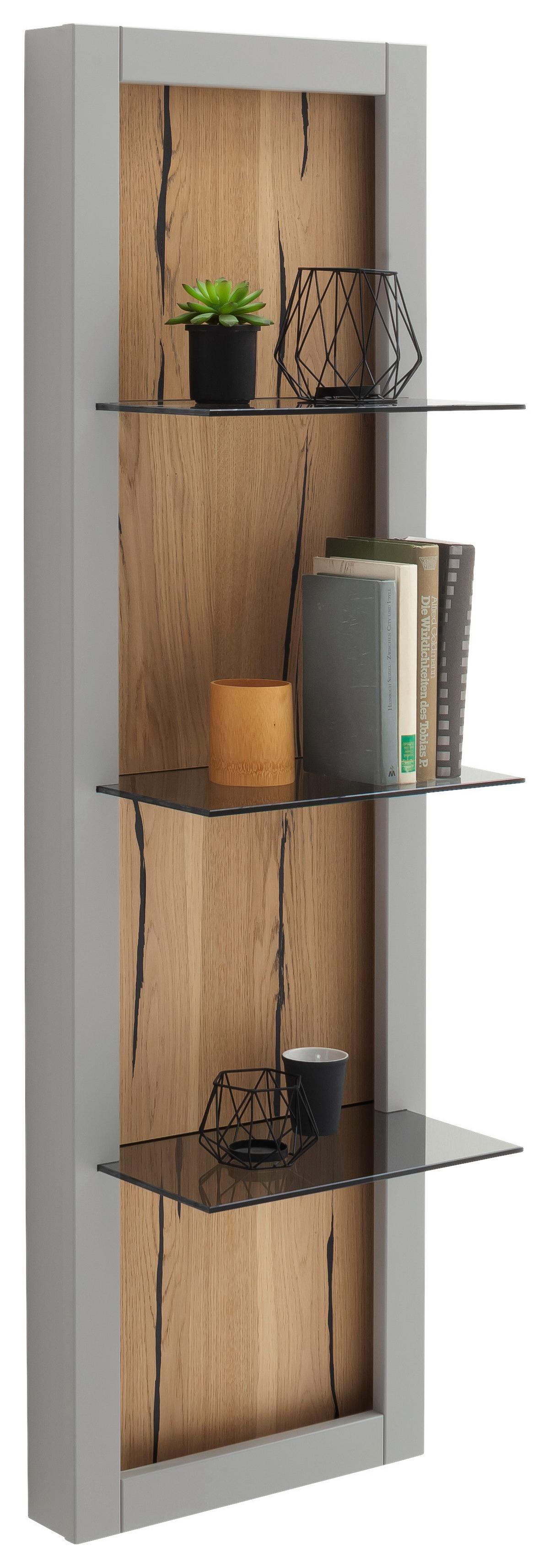 Wandboard Sevilla B: 40 cm Grau/Eichefarben - Eichefarben/Grau, Design, Glas/Holzwerkstoff (40/134/25cm) - MID.YOU