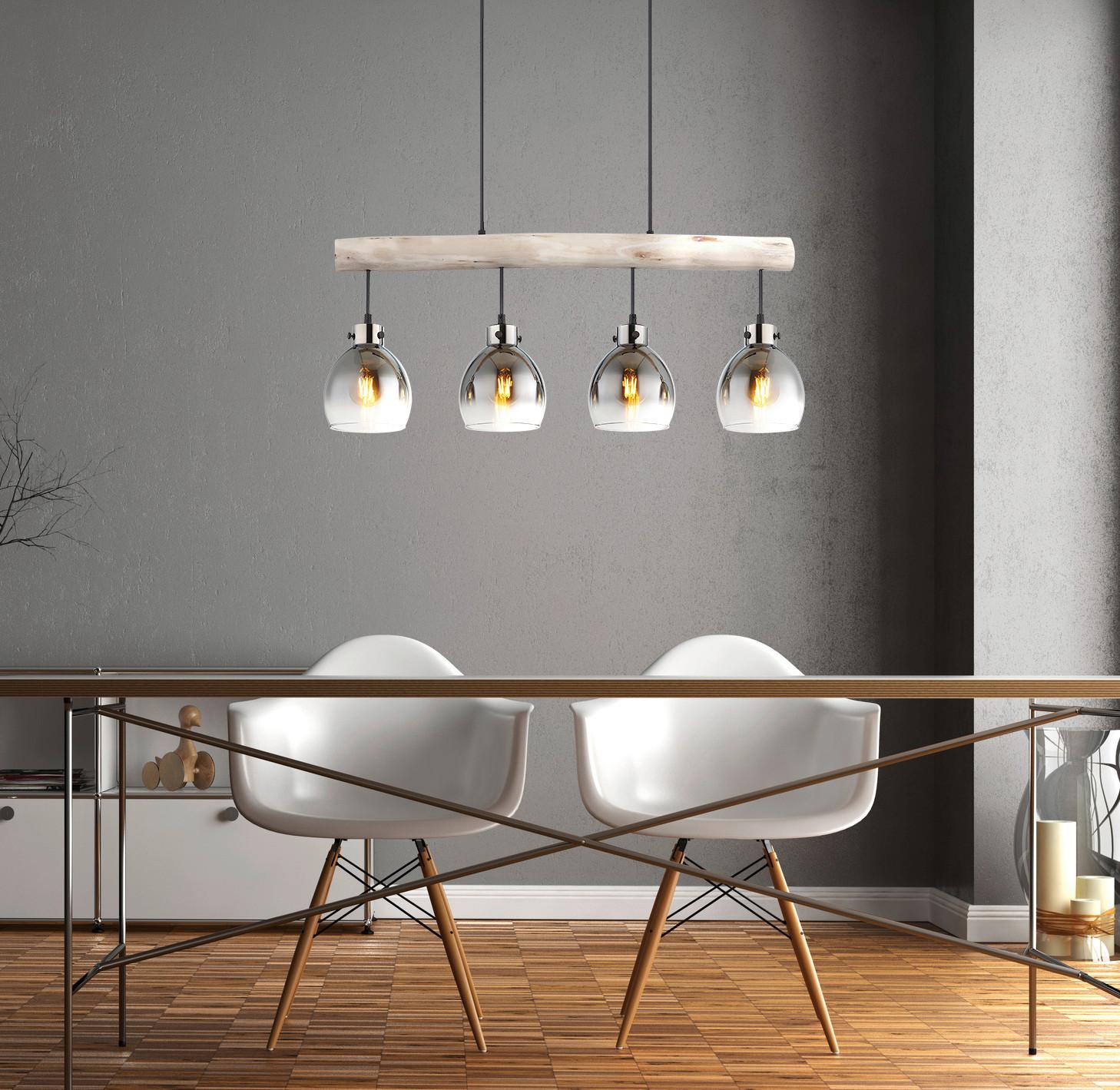 Hängeleuchte 15628-4 - Schwarz/Naturfarben, Natur, Glas/Holz (82,5/15/140cm) - Globo