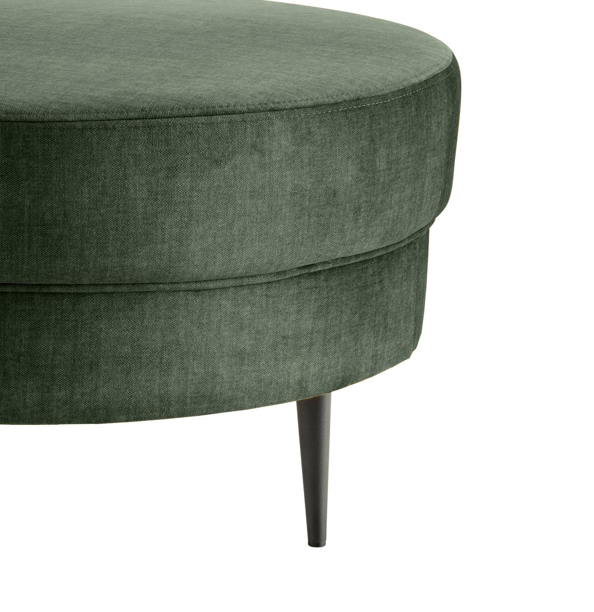 Ottomane Pistaccio Dunkelgrün Velours, Rücken Echt B: 211 cm - Dunkelgrün/Schwarz, MODERN, Textil (211/85/101cm) - Livetastic
