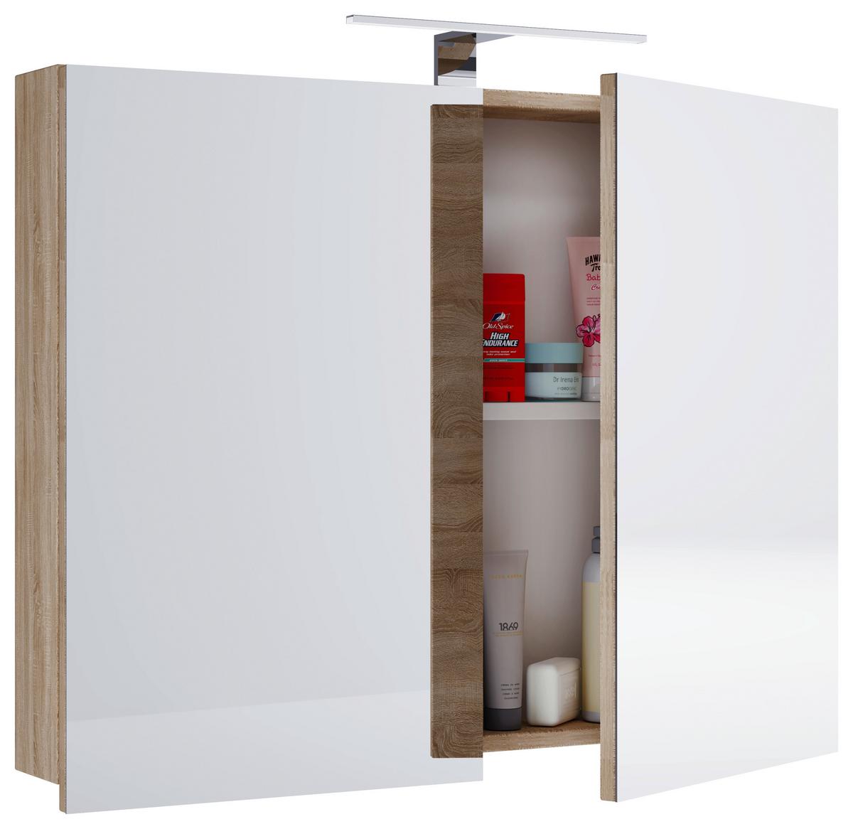 Spiegelschrank Badinos Mit Led 2-Türig Bxhxt: 60x59,2x12 Cm - Sonoma Eiche, MODERN, Glas/Holzwerkstoff (60/59,2/12cm) - MID.YOU