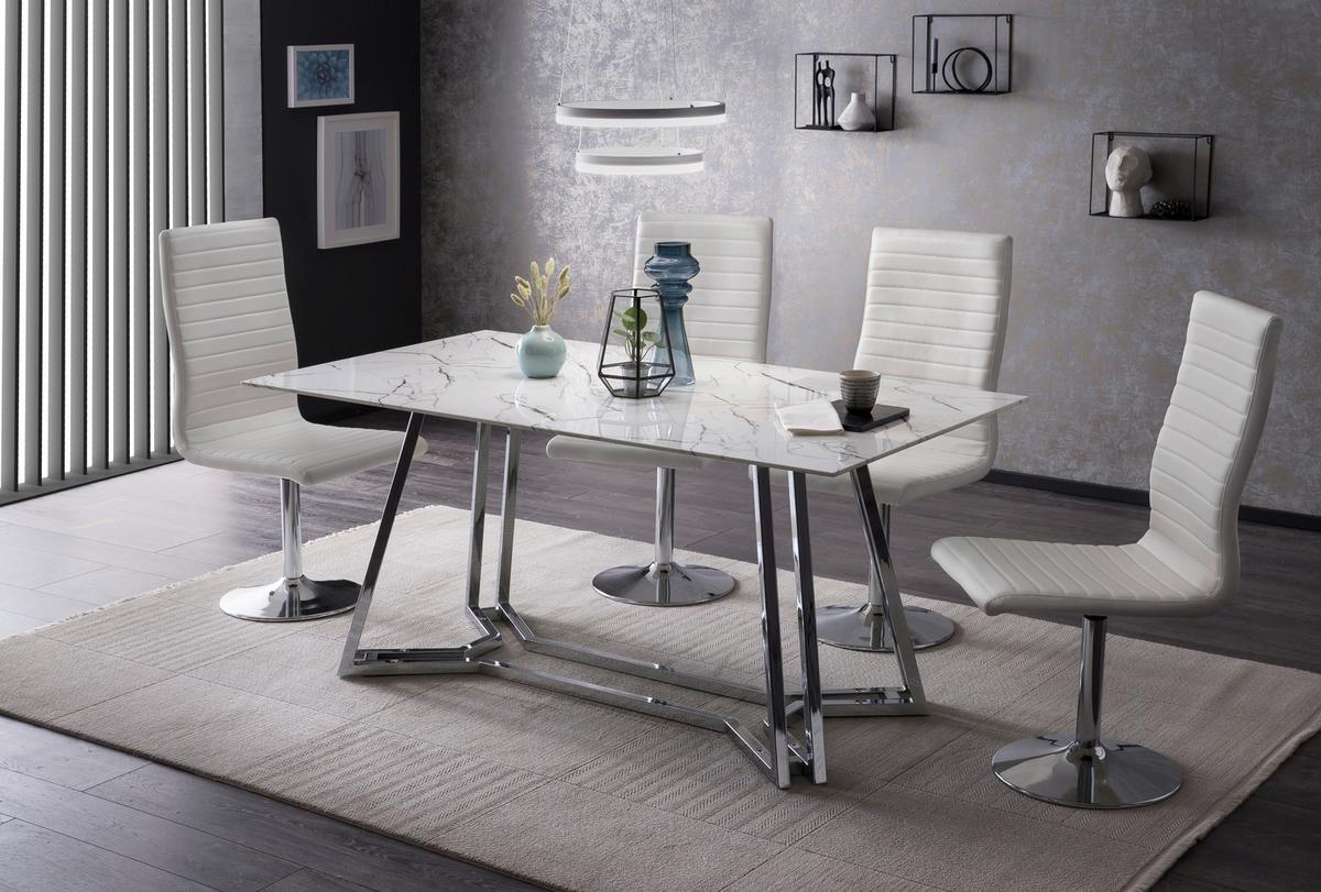 Esstisch Weiß/chromfarben B: 160 Cm - Chromfarben/Weiß, MODERN, Glas/Metall (160/90/76cm) - Livetastic