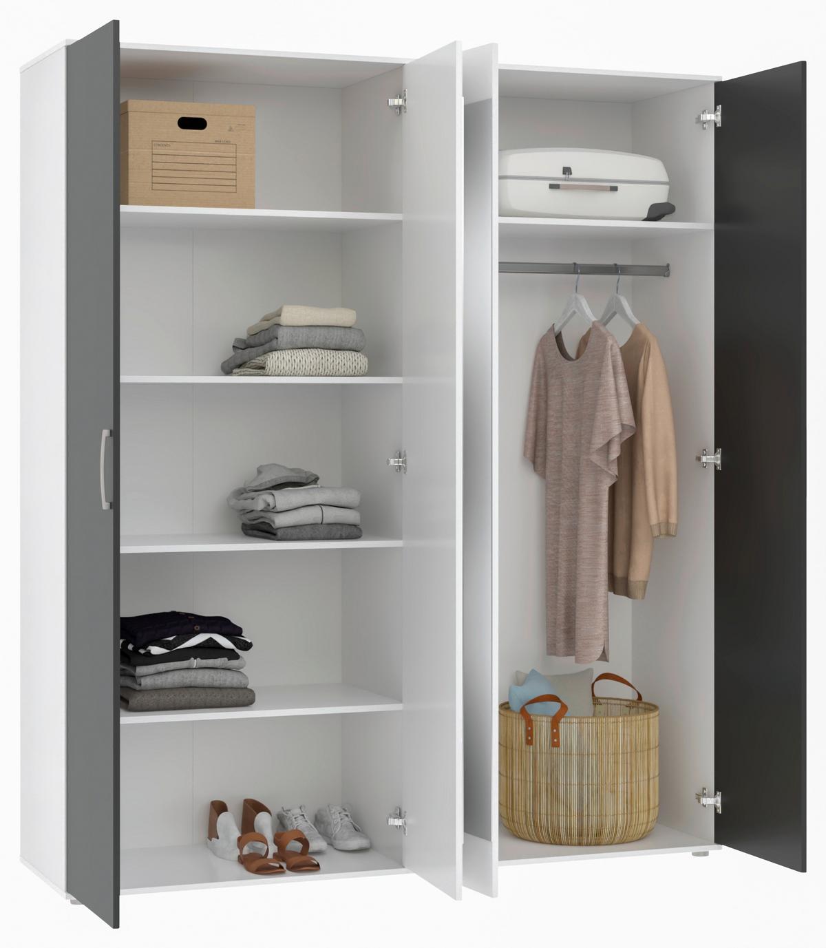 Kleiderschrank Jan Weiß/Anthrazit, B: 180 cm - Anthrazit/Weiß, Trend, Glas/Holzwerkstoff (180/210/52cm)