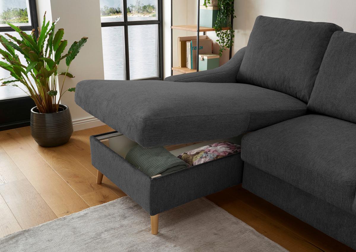 Ecksofa Mit Bettkasten Valentina Schwarz Massiv - Blau/Schwarz, Design, Textil (150/228cm) - MID.YOU