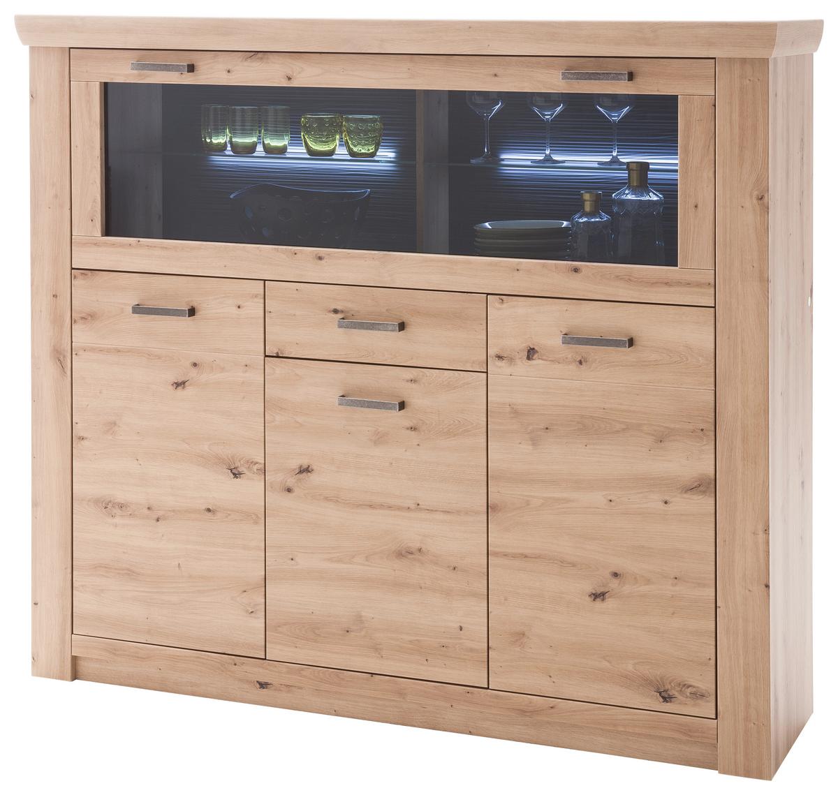 Highboard B: 164 cm Meran Eichefarben - Eichefarben/Anthrazit, Design, Glas/Holzwerkstoff (164/146/45cm) - Livetastic