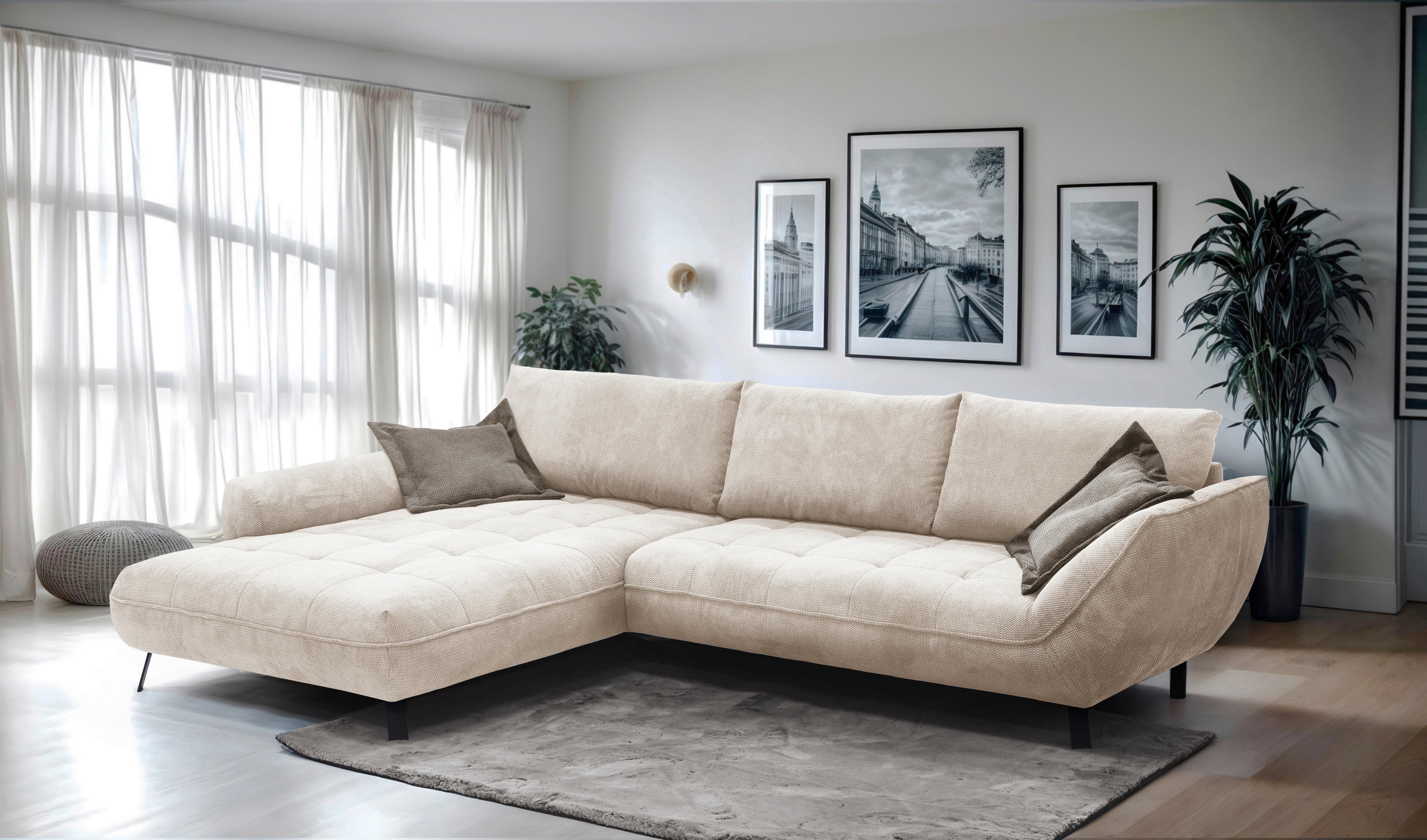 Ecksofa Biarritz, Beige, Braun Schenkel: 205x324 cm - Hellbraun/Beige, Design, Textil (205/324cm) - Livetastic