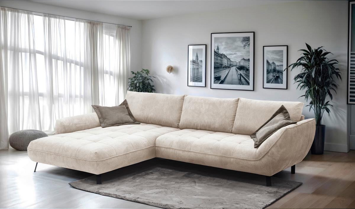 Ecksofa Biarritz, Beige, Braun Schenkel: 205x324 cm - Hellbraun/Beige, Design, Textil (205/324cm) - Livetastic