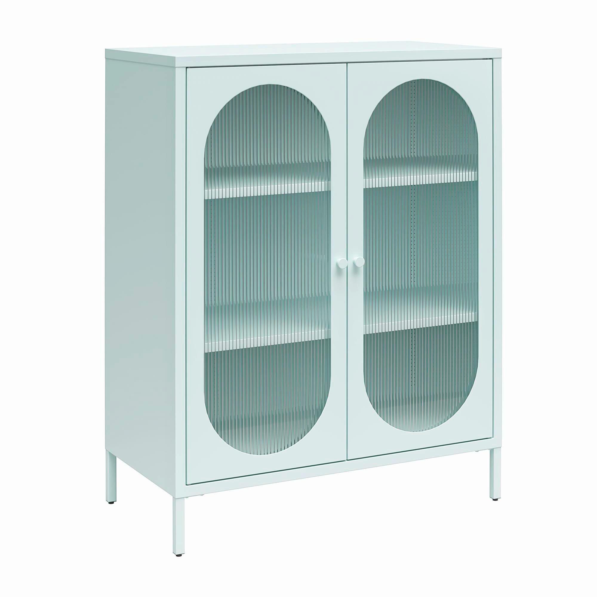 Highboard Luna Blau B: 80cm - Blau/Transparent, Design, Glas/Metall (80/102/40cm) - MID.YOU