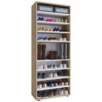 Schuhregal Lona XXL 9 Ablagen Eiche Dekor H: 183 cm - Schwarz/Sonoma Eiche, KONVENTIONELL, Holzwerkstoff (70/183/37cm) - MID.YOU